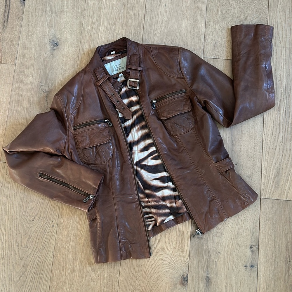 Bod Christensen leather moto jacket, tobacco colour